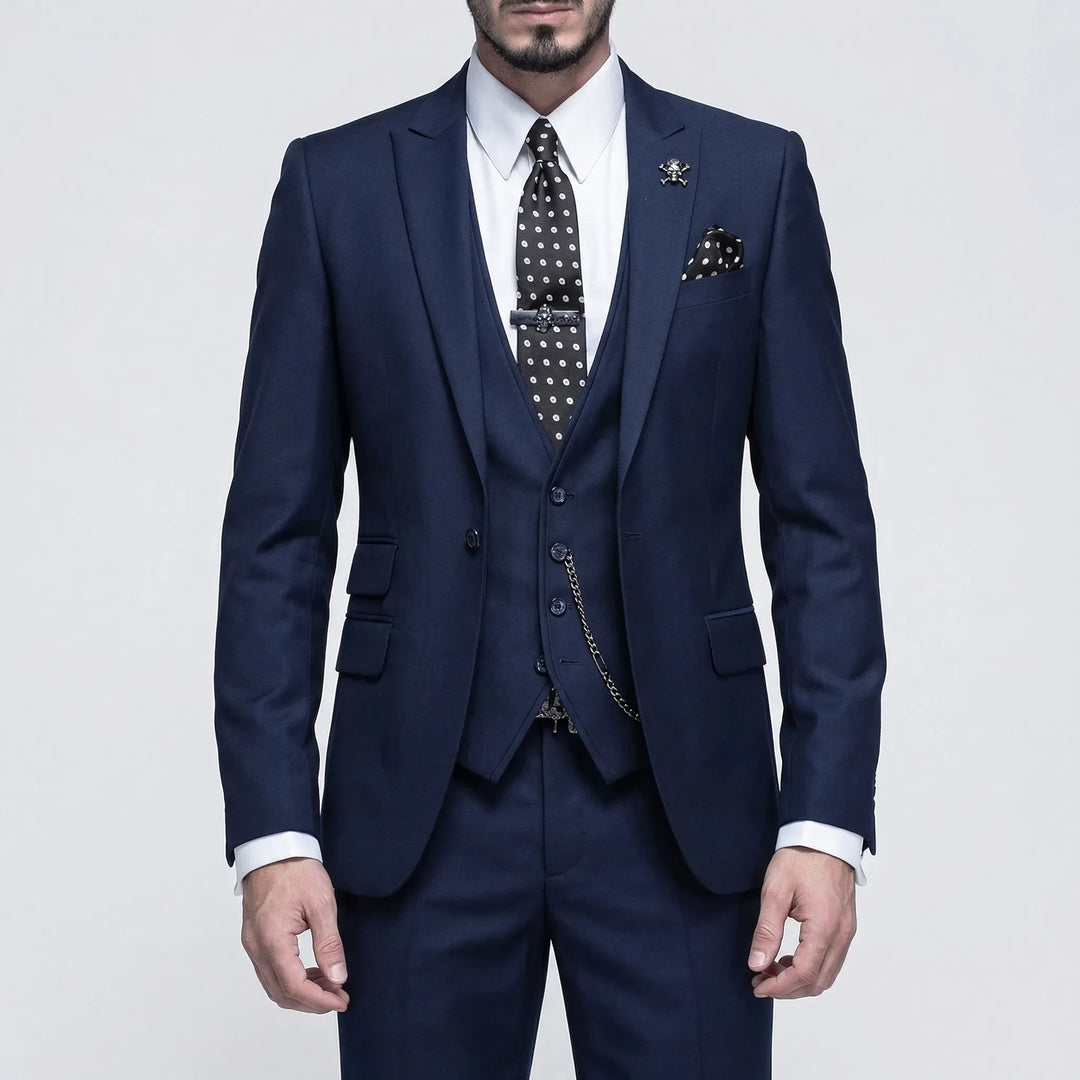Modern men's slim-fit 3-piece burgundy suit, professional formal wear for special occasions.