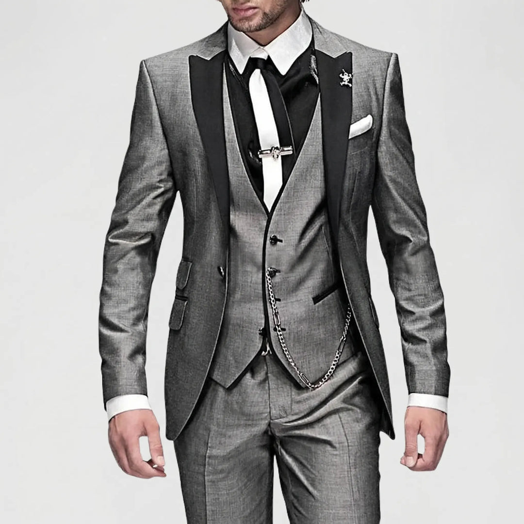 Men's formal 3-piece slim-fit suit in sharp burgundy, excellent for professional & wedding events.