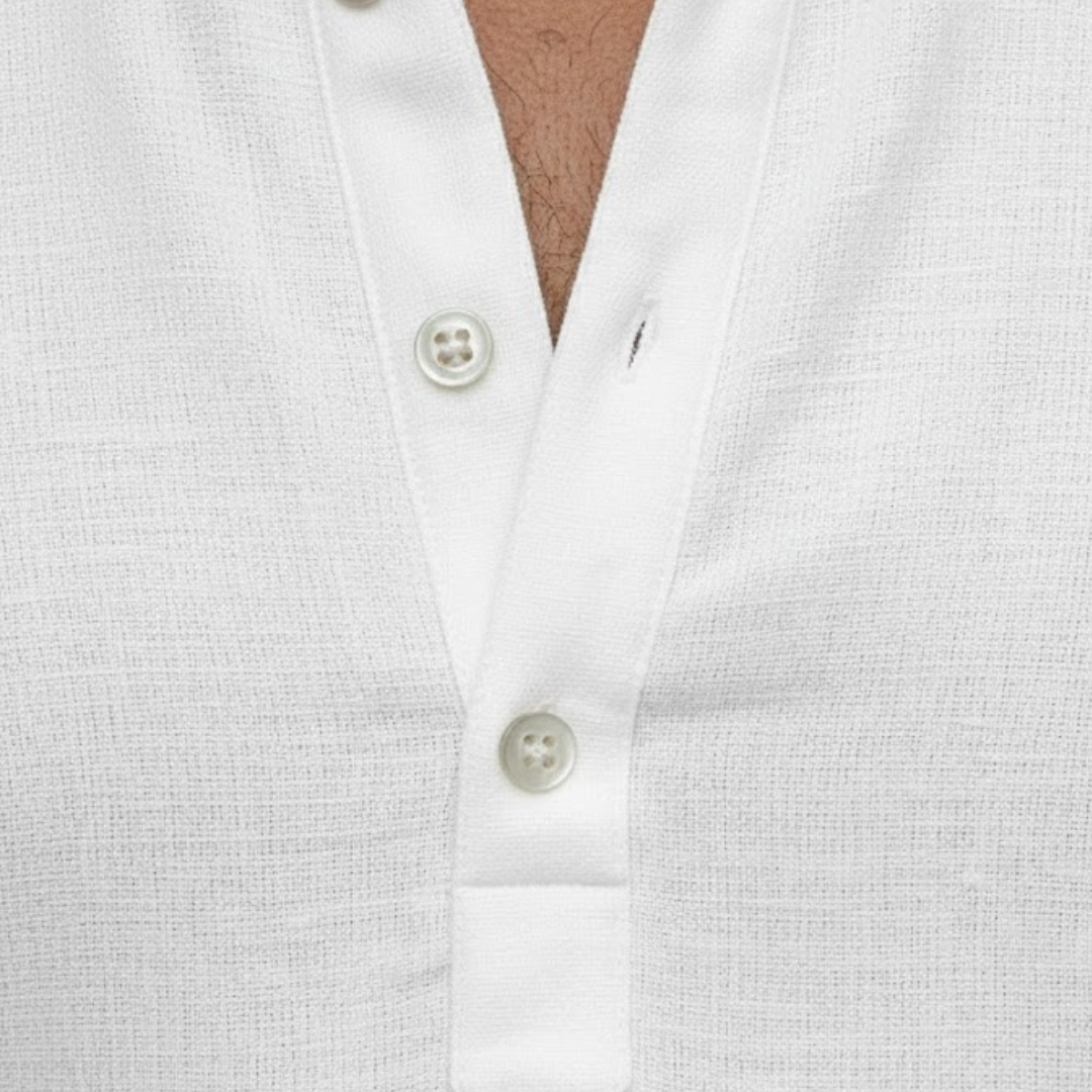 Premium men's short sleeve Henley shirt, combining summer comfort, breathability, and stylish casual wear.
