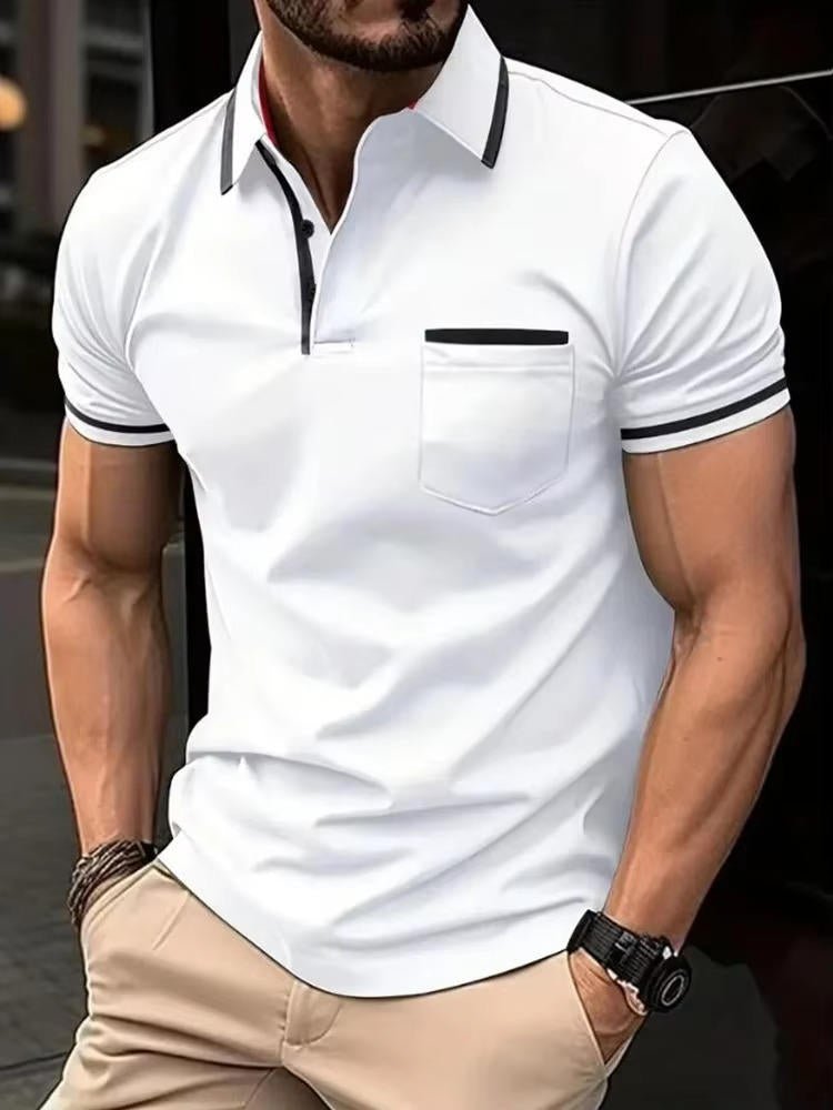 Men's short sleeve polo shirt, classic fit with practical chest pocket. Ideal for casual everyday wear.