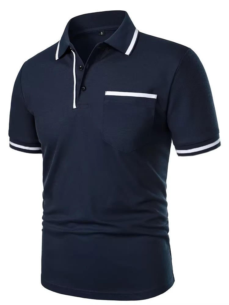Front view of a men's short sleeve polo shirt. Classic fit, chest pocket, suitable for casual & everyday wear.