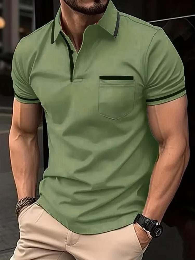 Versatile men's short sleeve polo shirt, classic fit with a chest pocket. Great for casual & work outfits.