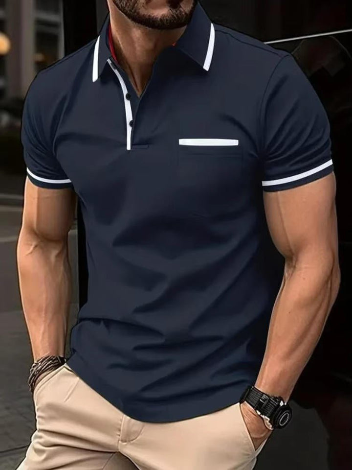 Everyday men's fashion: Short sleeve polo shirt with chest pocket. Comfortable, classic fit, and summer-ready.