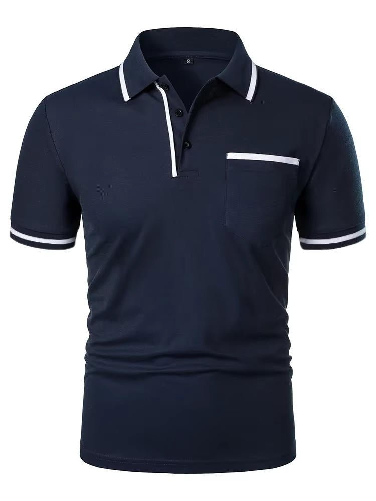 Close-up: Men's comfortable short sleeve polo shirt, highlighting the chest pocket detail and soft fabric.