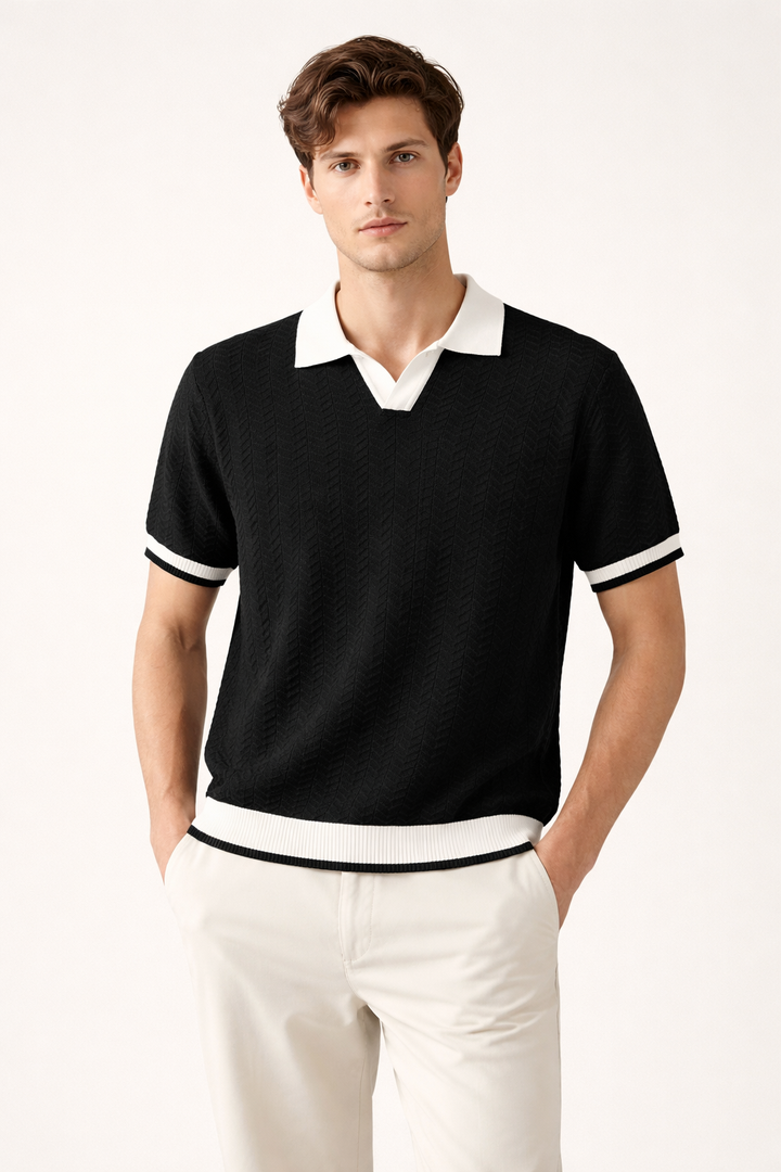 Men's short sleeve polo shirt, modern fit, comfortable for everyday casual style.