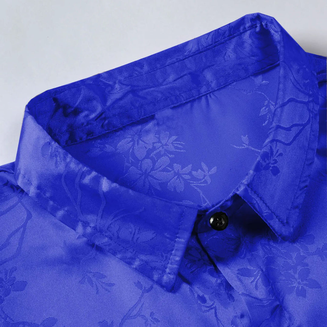 Men's short sleeve polo in a luxurious floral satin print. Regular fit, perfect for stylish summer casual wear.