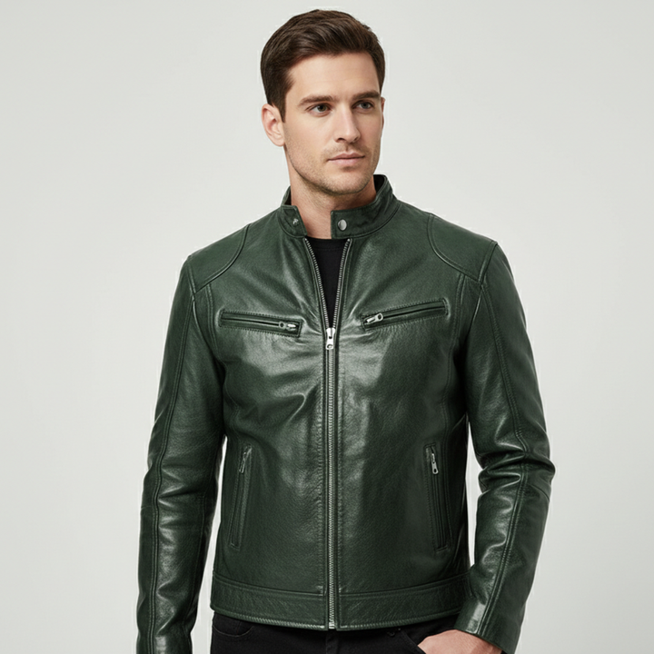 Back view of men's sleek urban jacket. A stylish daily essential for modern urban fashion.