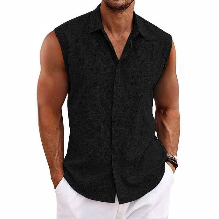 Men's sleeveless button-down tank top, relaxed fit for casual wear. A comfortable choice for summer & vacation.