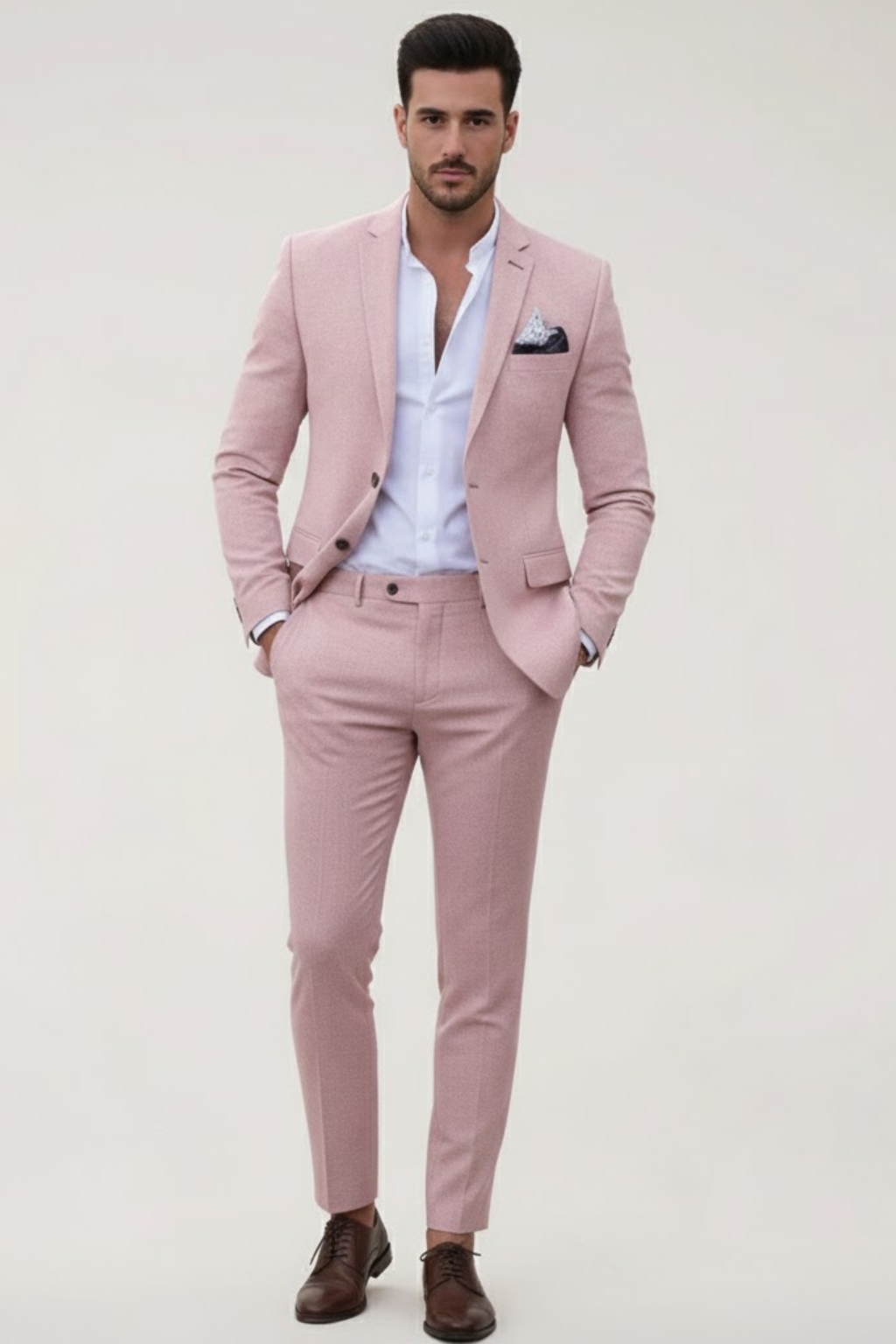 Modern men's slim fit suit. Versatile 2-piece blazer & trousers, ideal for spring/summer formal events & business.