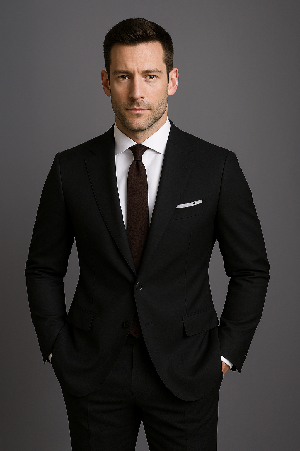 Sophisticated men's gray slim fit suit. Ideal modern formal wear for business, work, or special events. Tailored.