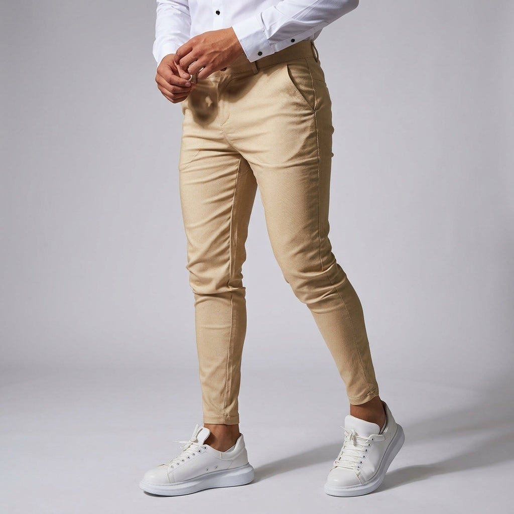 Versatile men's slim fit trousers for business, office, and smart casual professional attire.