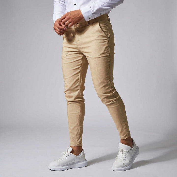 Versatile men's slim fit trousers for business, office, and smart casual professional attire.