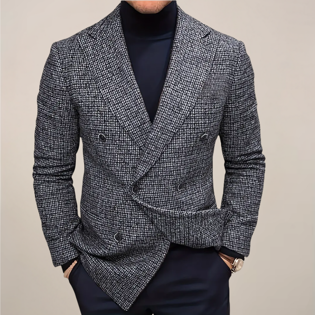 Men's slim fit check blazer, ideal for smart casual or business wear. Tailored jacket with an elegant pattern.