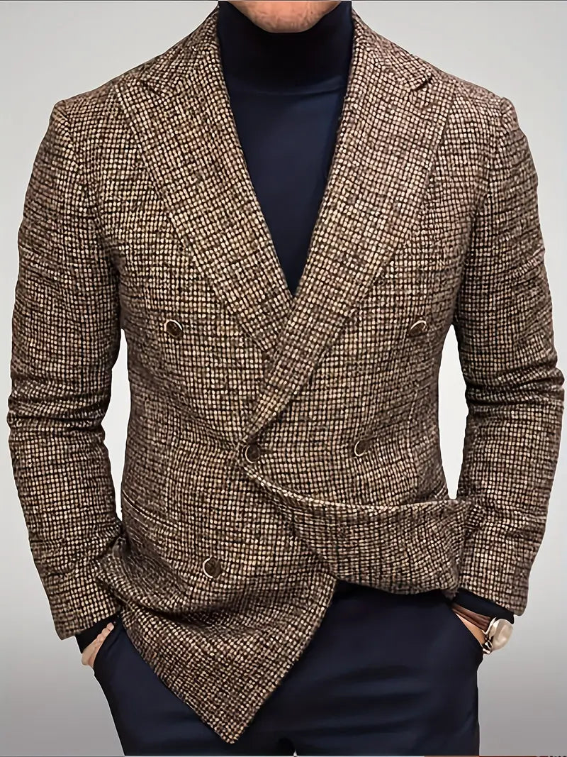 Men's slim fit check blazer, perfect for smart casual events & professional wear. Modern patterned jacket.
