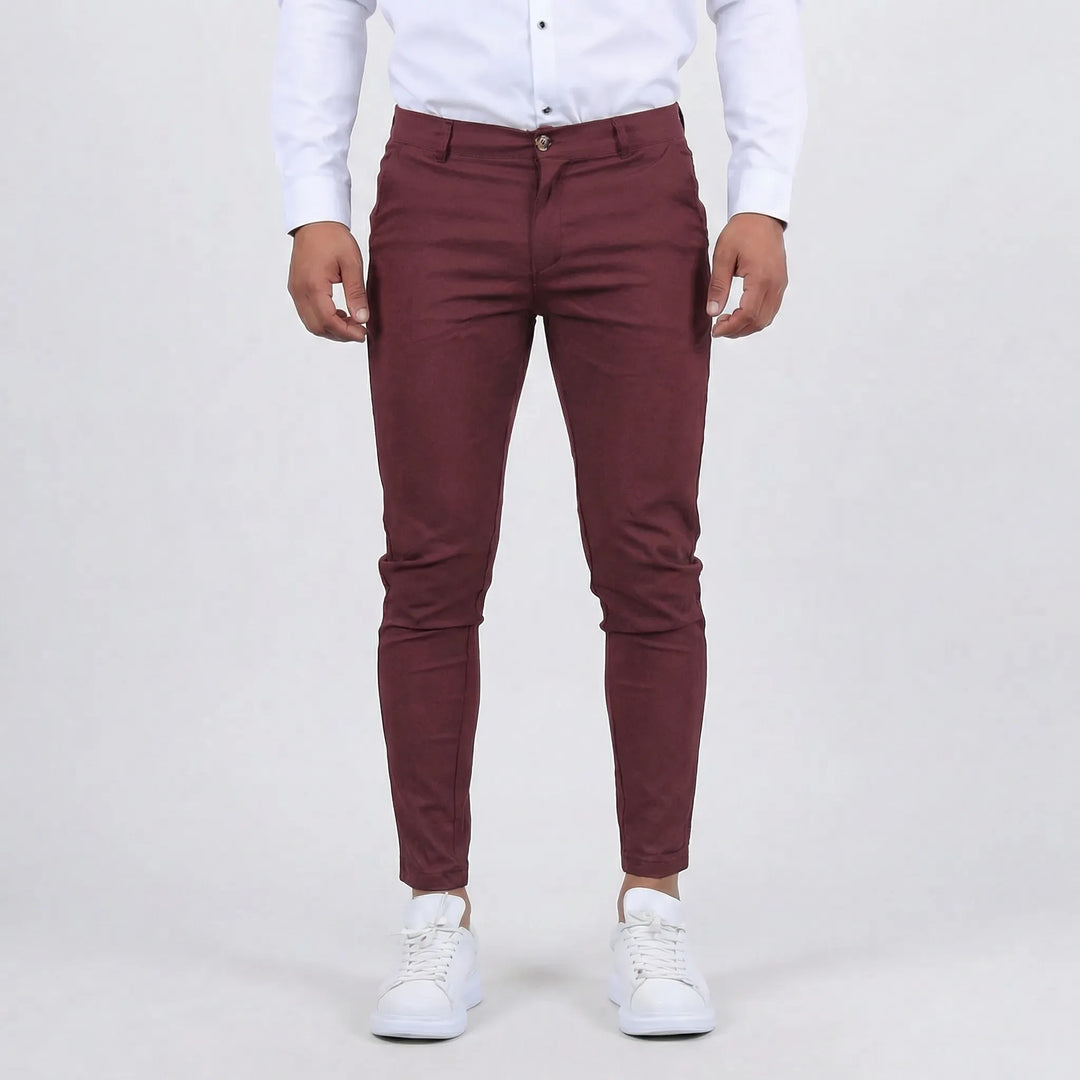 Men's modern slim-fit chino pants, perfect for a sharp, contemporary look.