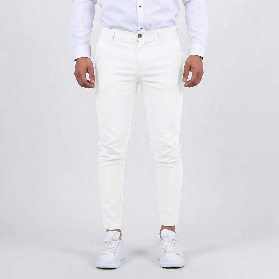 Versatile men's tapered chino pants, essential for a modern wardrobe.