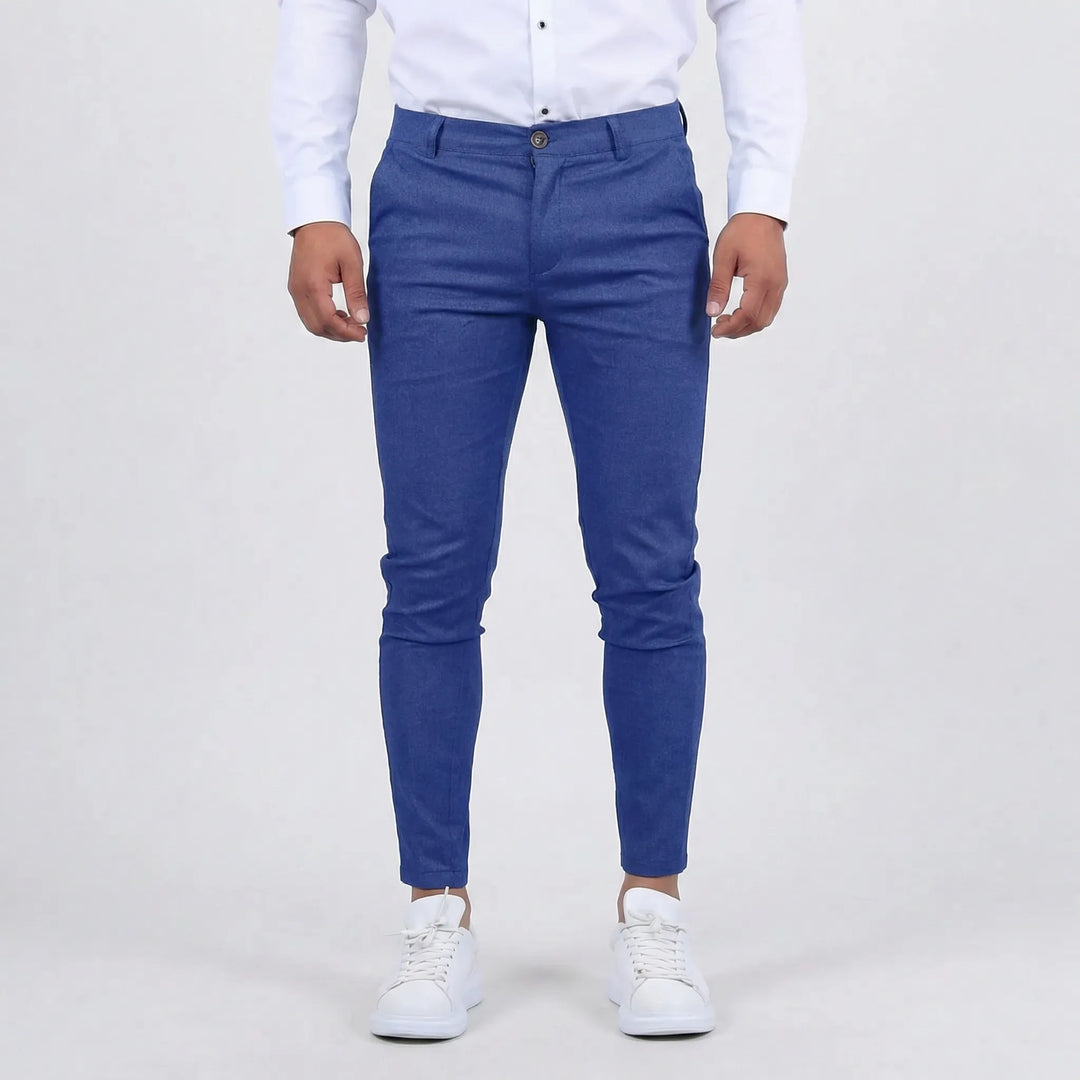 Men's office-ready slim-fit chino pants, blending style & professionalism.