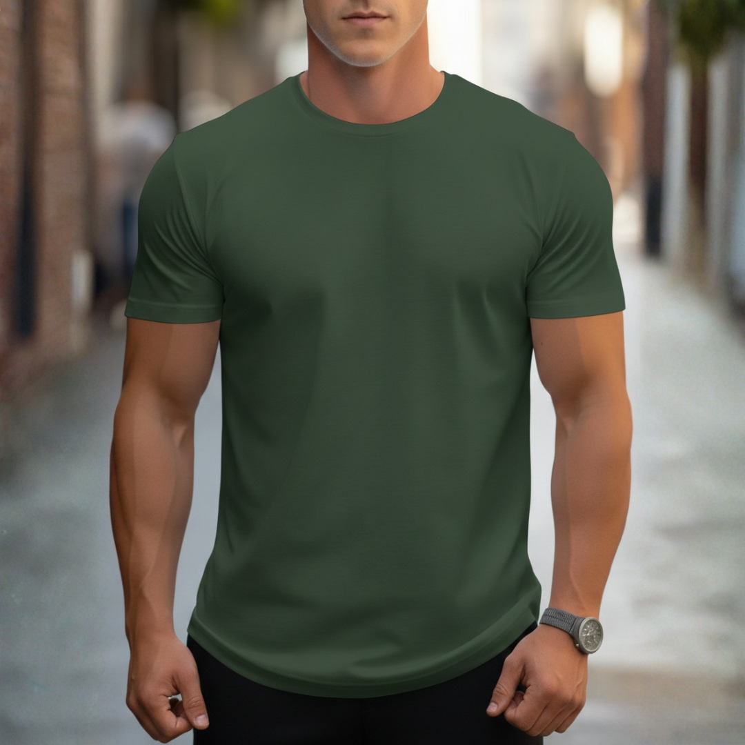 Soft, comfortable men's slim fit crew neck tee, short sleeve design, essential for casual everyday wear.