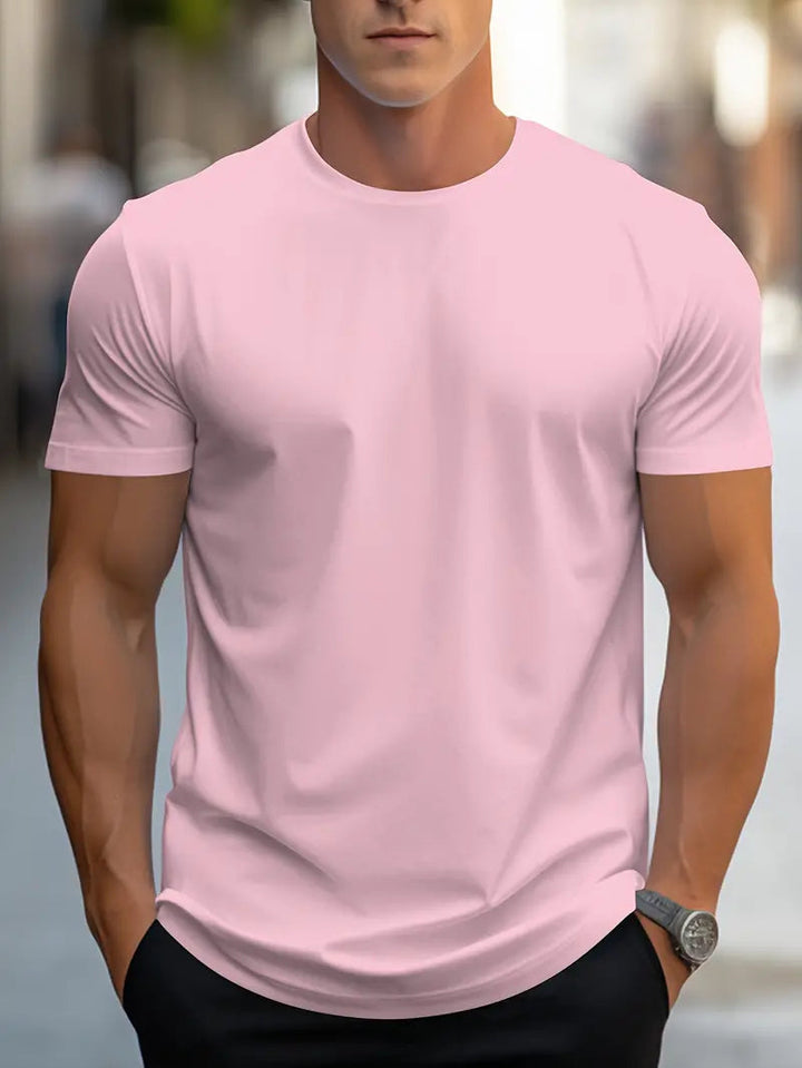 Versatile men's slim fit crew neck t-shirt, ideal for layering or standalone casual modern style.