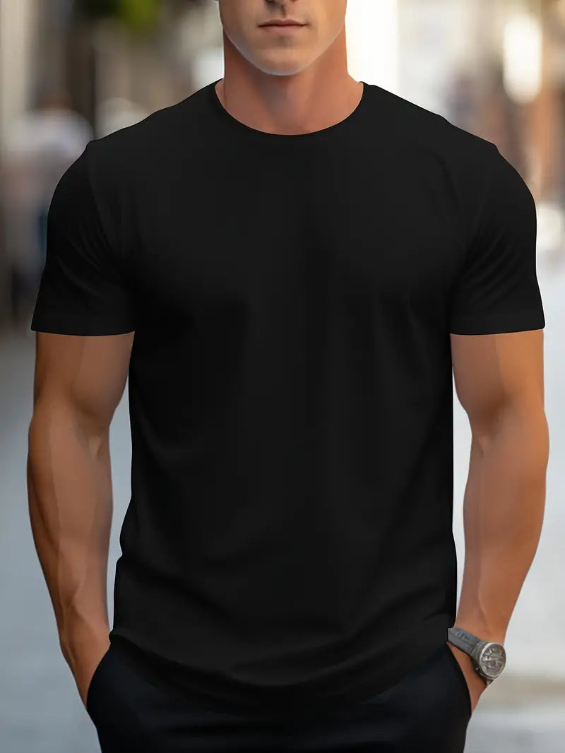 Quality plain men's crew neck t-shirt with a slim fit, an all-season everyday essential basic tee.