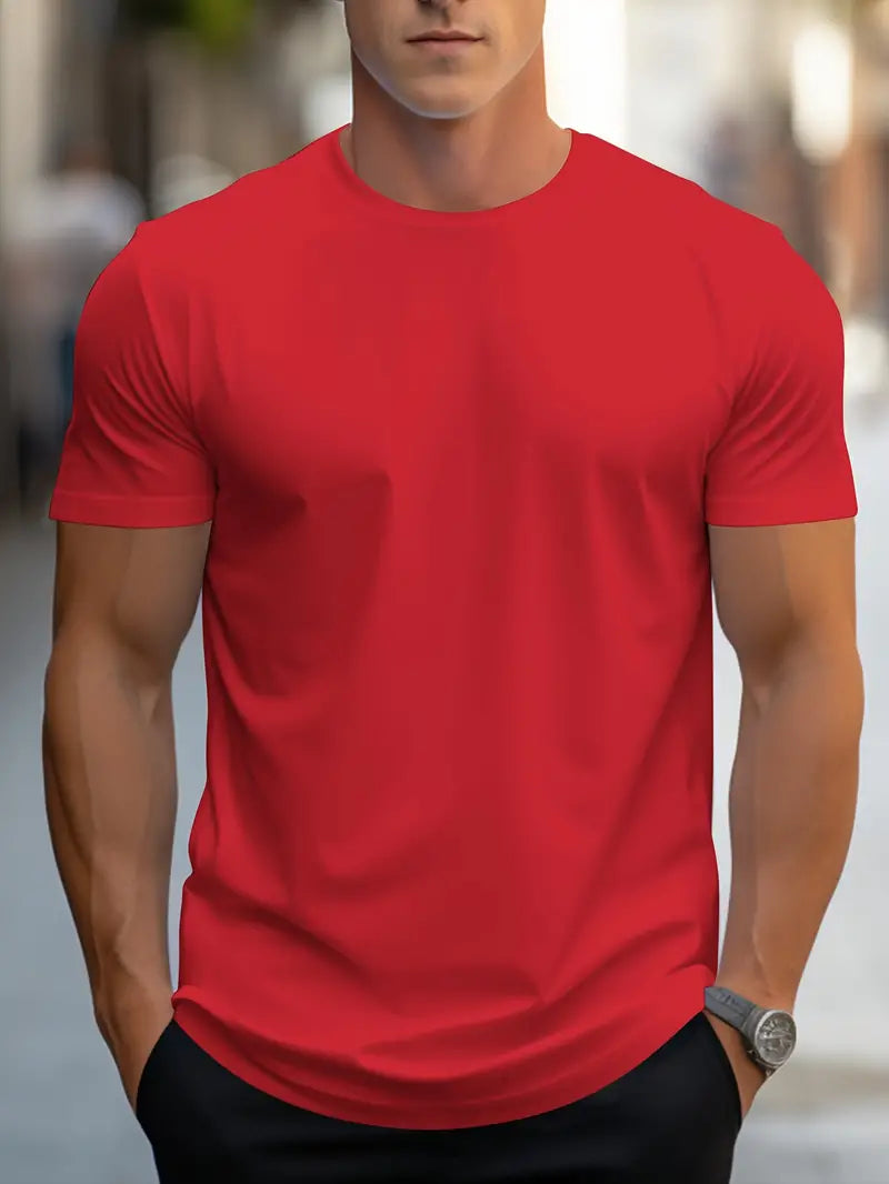 Soft fabric of a men's slim fit crew neck t-shirt, showcasing quality, modern fit, and comfort.