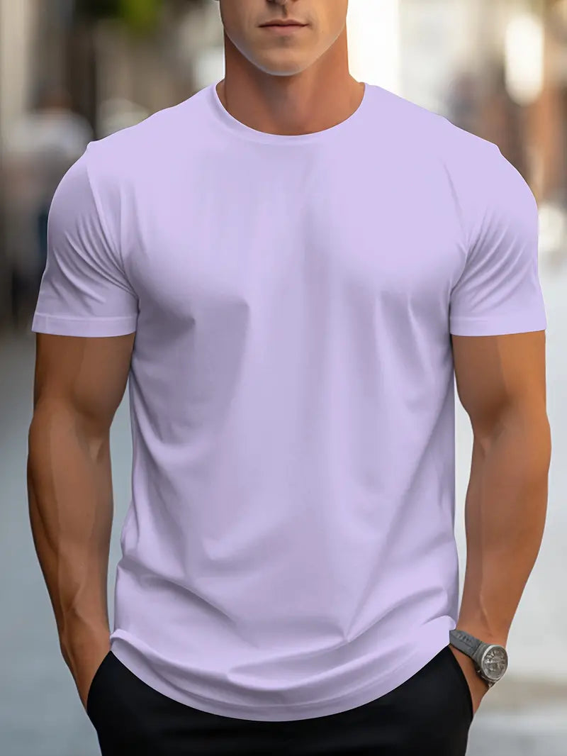 Front view of a men's basic slim fit crew neck t-shirt, a versatile short sleeve top for everyday.