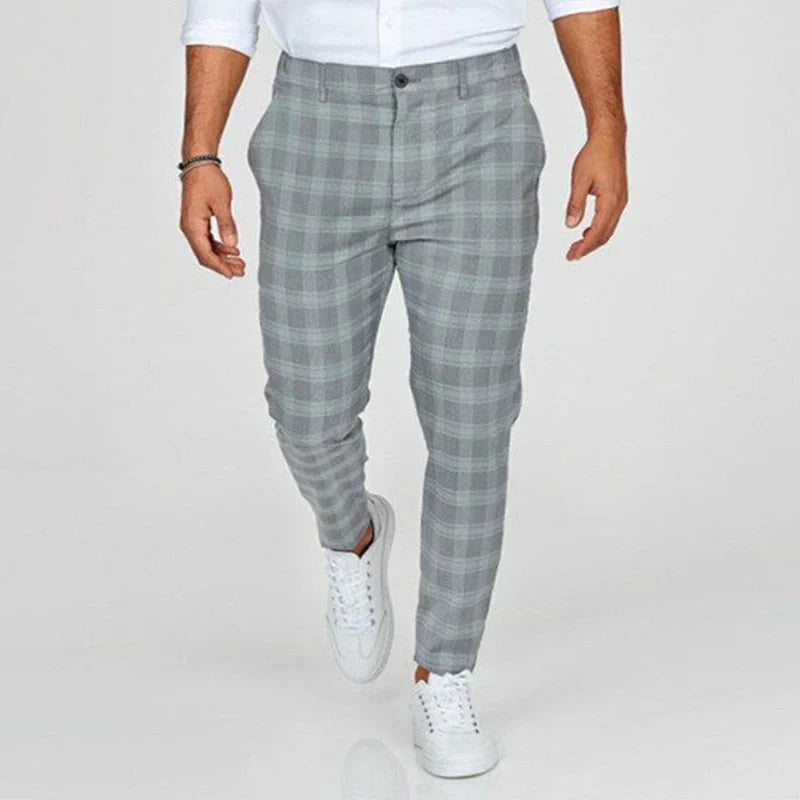 Modern men's slim fit cropped checked pants, ideal for smart casual, office, or everyday style.