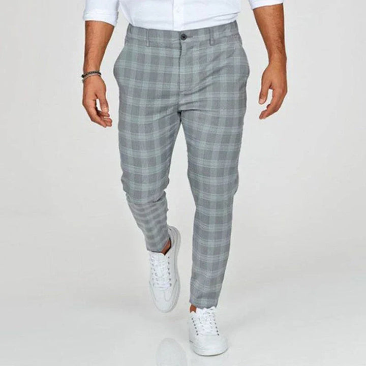 Modern men's slim fit cropped checked pants, ideal for smart casual, office, or everyday style.