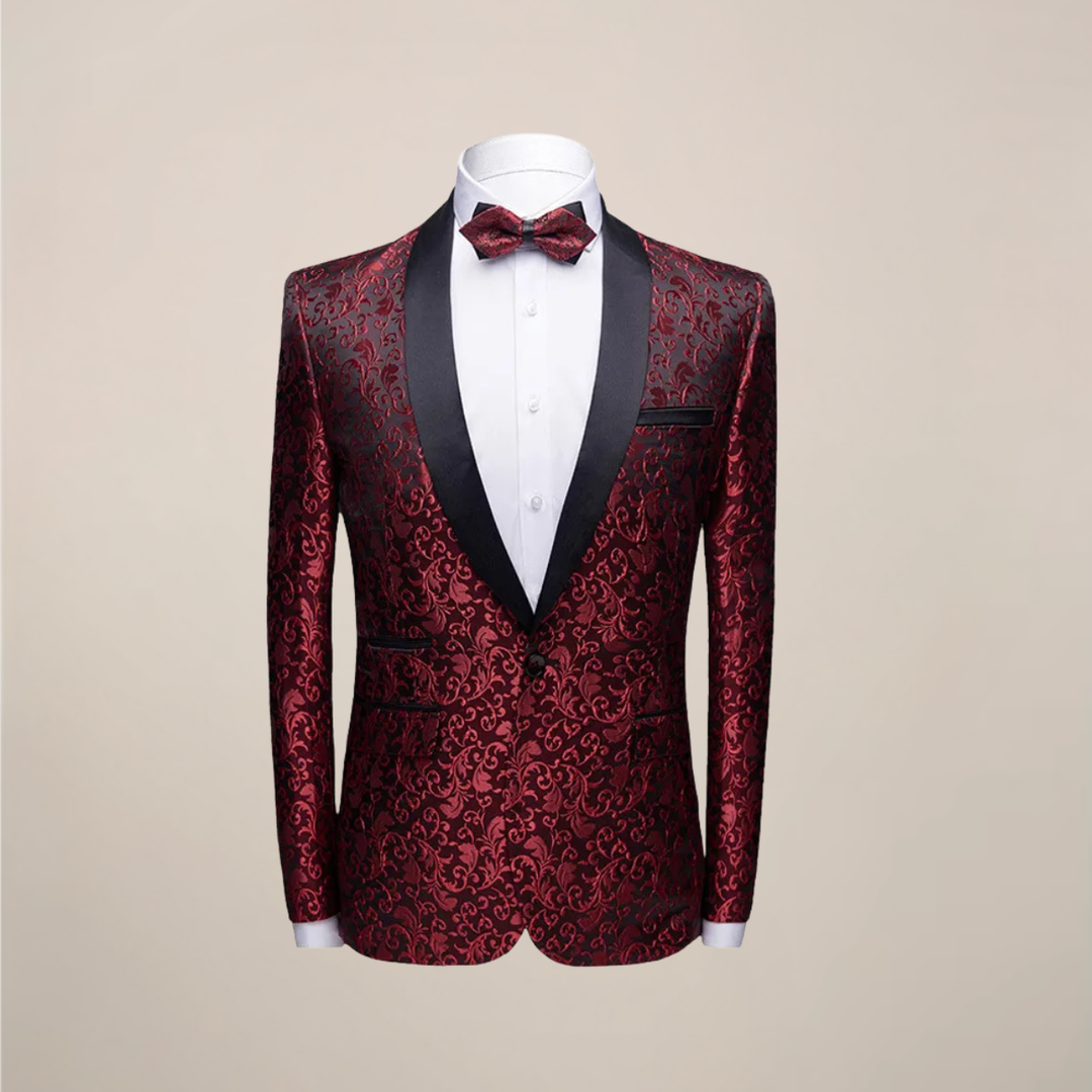 Men's slim fit formal blazer with elegant embroidery, an ideal tuxedo jacket for weddings.