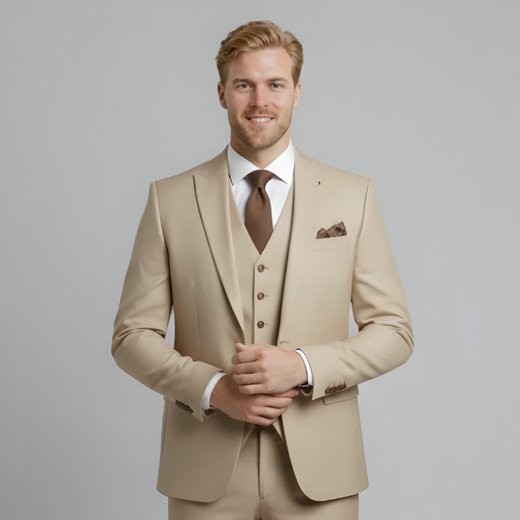Men's slim fit navy three-piece suit with vest and trousers, perfect for weddings & formal events.