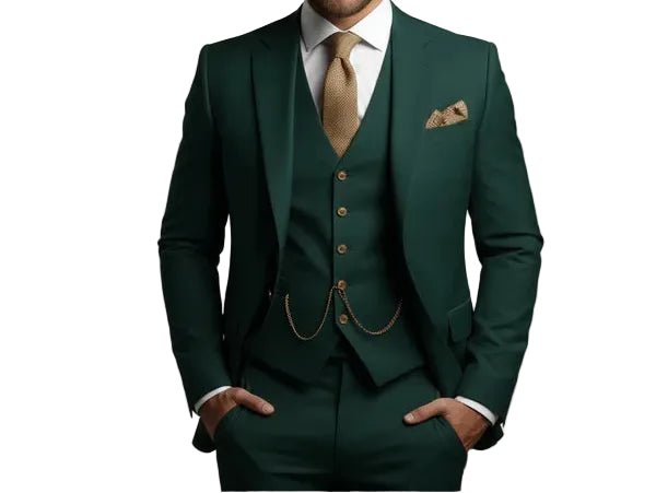 Sophisticated men's slim fit formal suit set. Three-piece, tailored for business meetings & special occasions.