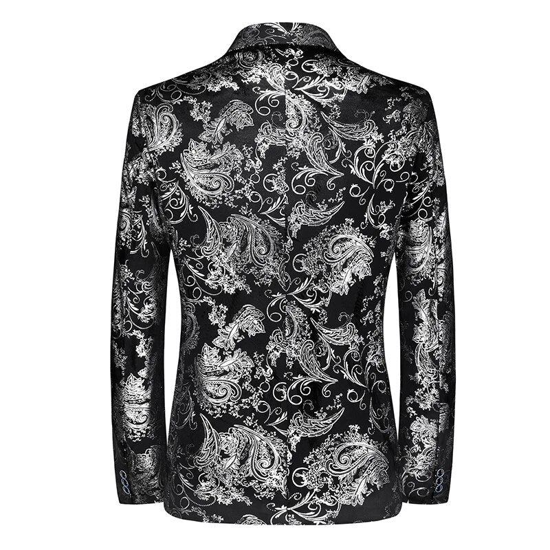 Stylish men's patterned slim-fit blazer jacket, perfect for special occasions, formal events, or evening wear.