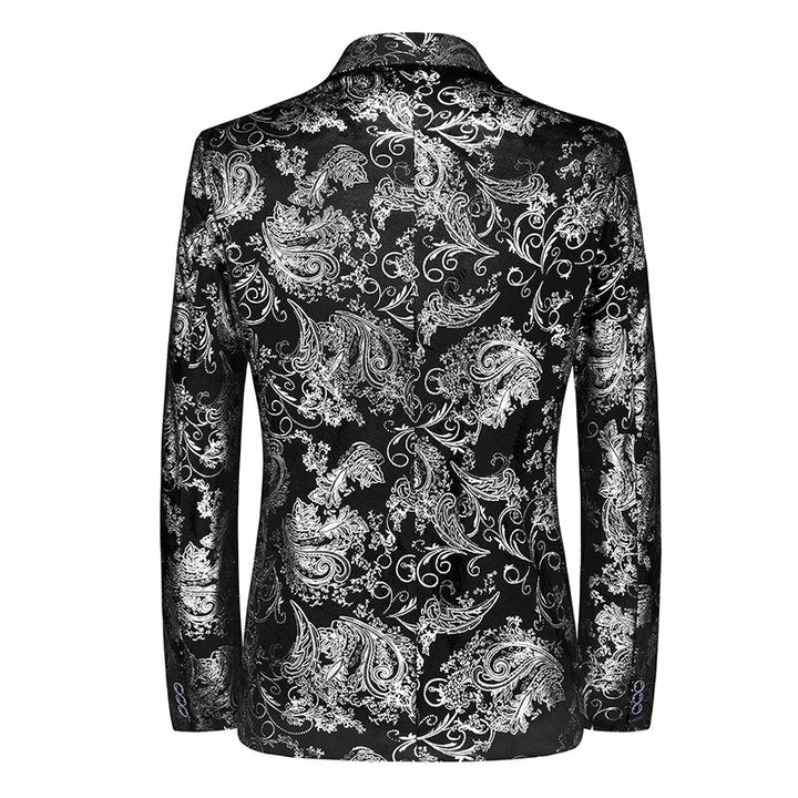 Stylish men's patterned slim-fit blazer jacket, perfect for special occasions, formal events, or evening wear.