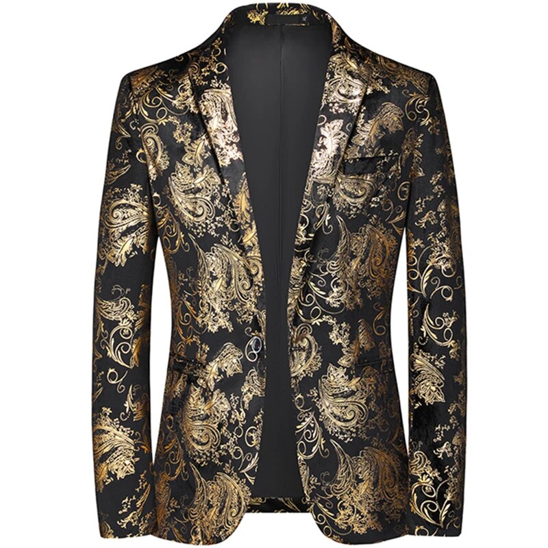 Versatile men's slim-fit patterned blazer for stylish formal wear, special events, or smart casual outfits.