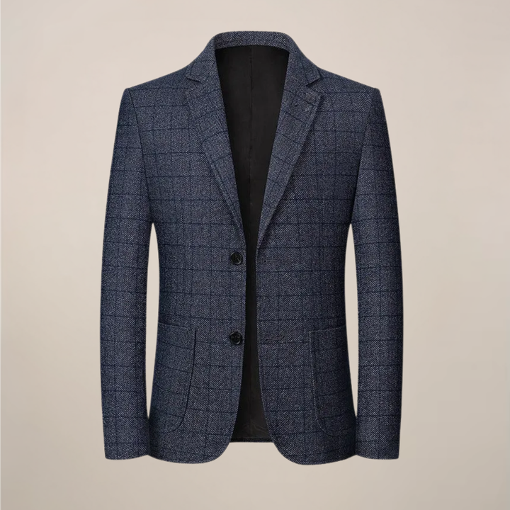 Men's slim fit plaid blazer with vintage check style, perfect for business casual events. Fall/Spring fashion.