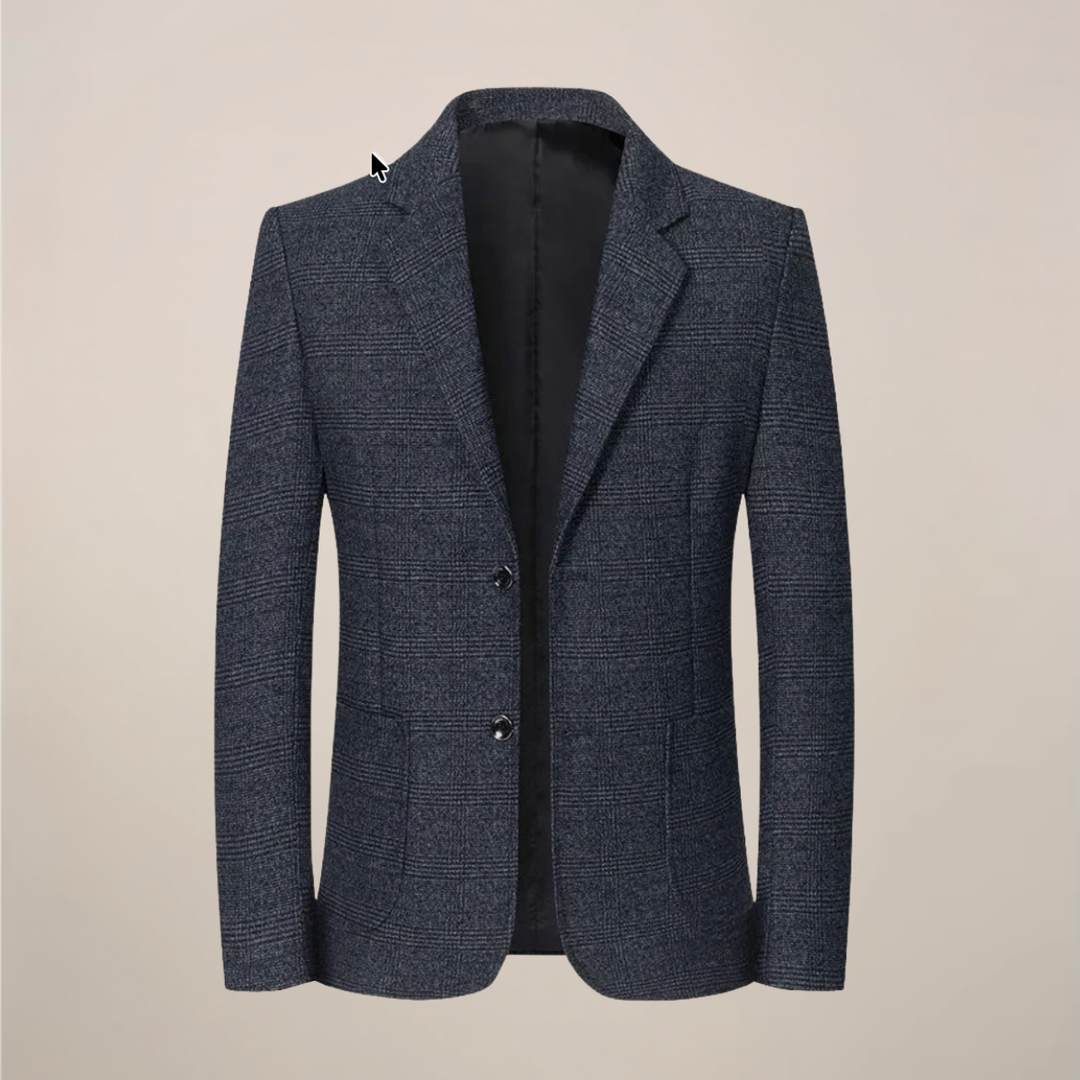 Sophisticated men's vintage check plaid blazer, slim fit. Perfect for business casual, events, and elegant fall fashion.