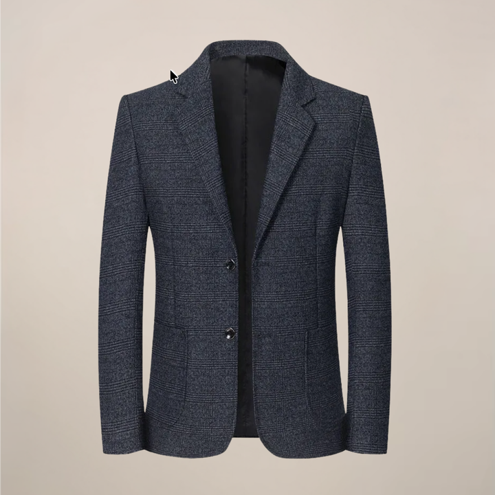 Sophisticated men's vintage check plaid blazer, slim fit. Perfect for business casual, events, and elegant fall fashion.