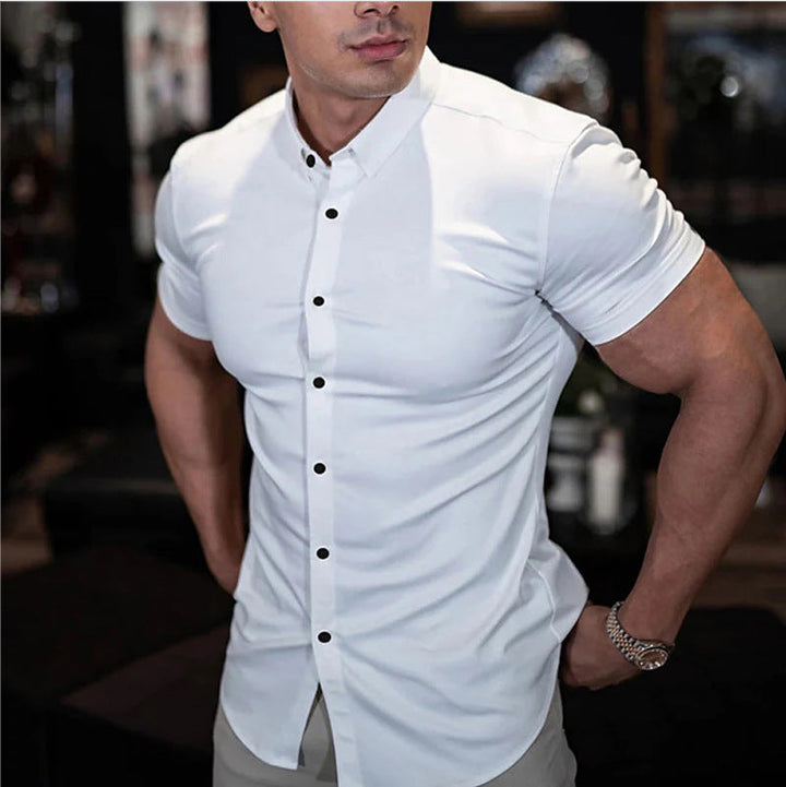 Lightweight men's short sleeve shirt, perfect for a comfortable & stylish summer outfit.