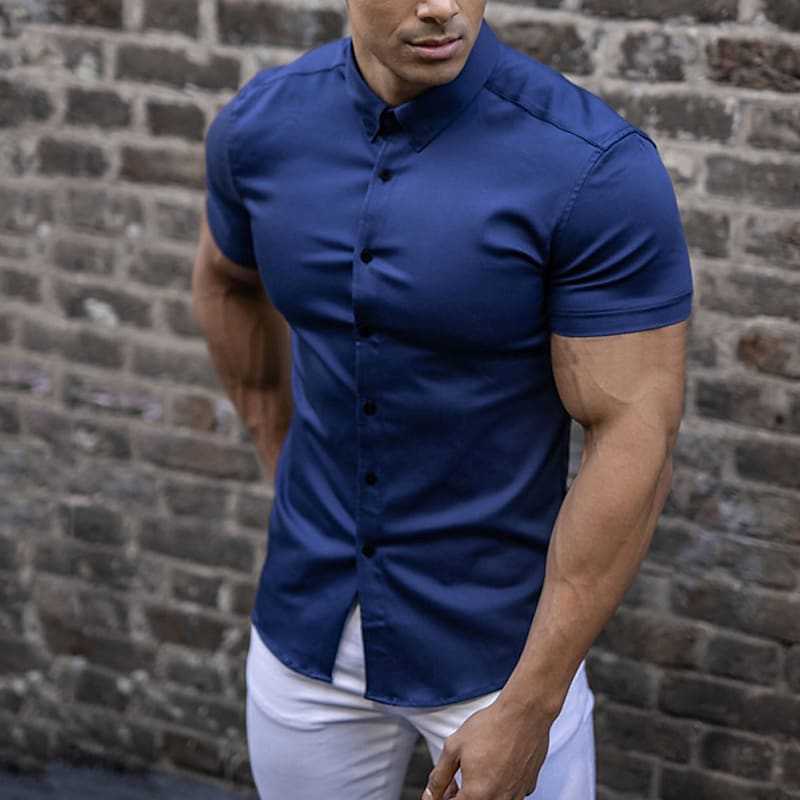 Stylish men's apparel: slim fit short sleeve shirt, a must-have for summer fashion.
