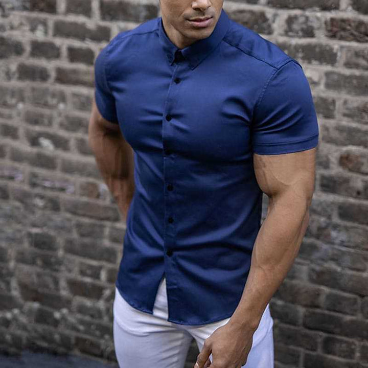 Stylish men's apparel: slim fit short sleeve shirt, a must-have for summer fashion.