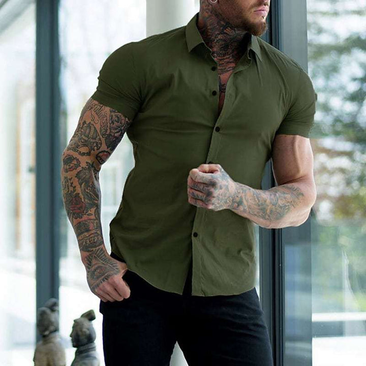 Comfortable lightweight men's casual shirt, short sleeve & slim fit for warm weather style.