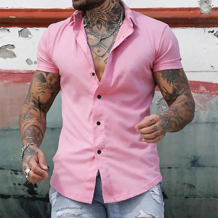 Men's spring-summer slim fit shirt, short sleeve design for a fresh, casual look.