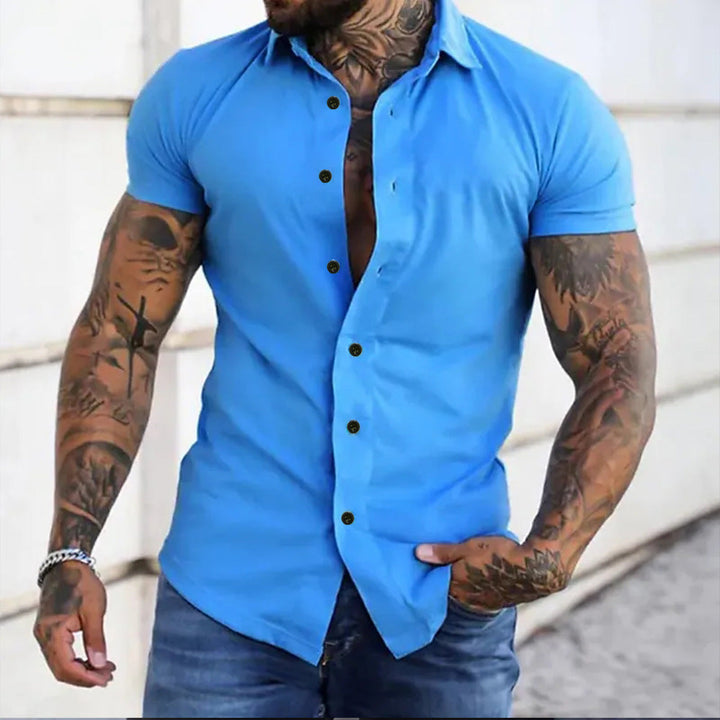 High-quality men's slim fit short sleeve shirt. Casual, lightweight, and perfect for any season.