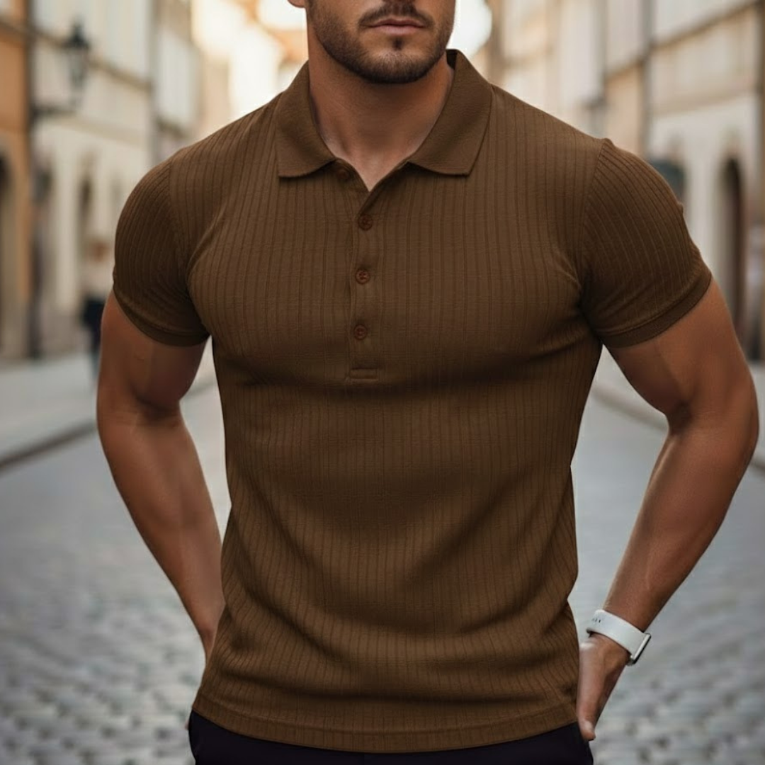 Men's short sleeve polo shirt, slim fit design. A comfortable, versatile top for everyday and athletic use.
