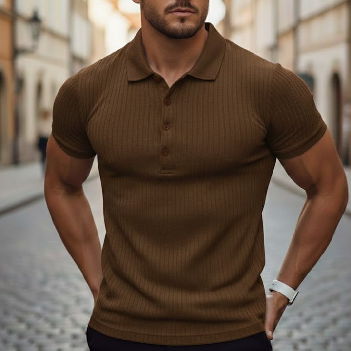 Men's short sleeve polo shirt, slim fit design. A comfortable, versatile top for everyday and athletic use.