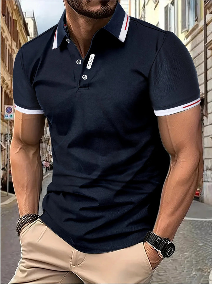 Men's slim fit short sleeve polo, a modern casual shirt that's a wardrobe essential for summer and everyday.