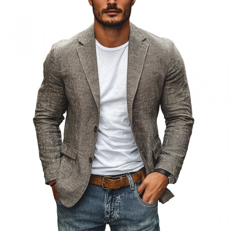 Men's slim fit single-breasted blazer in a sharp style for smart casual or evening wear.