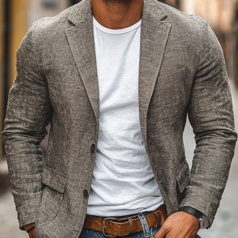 Sharp men's slim fit single-breasted blazer. Perfect smart casual fashion statement for men.