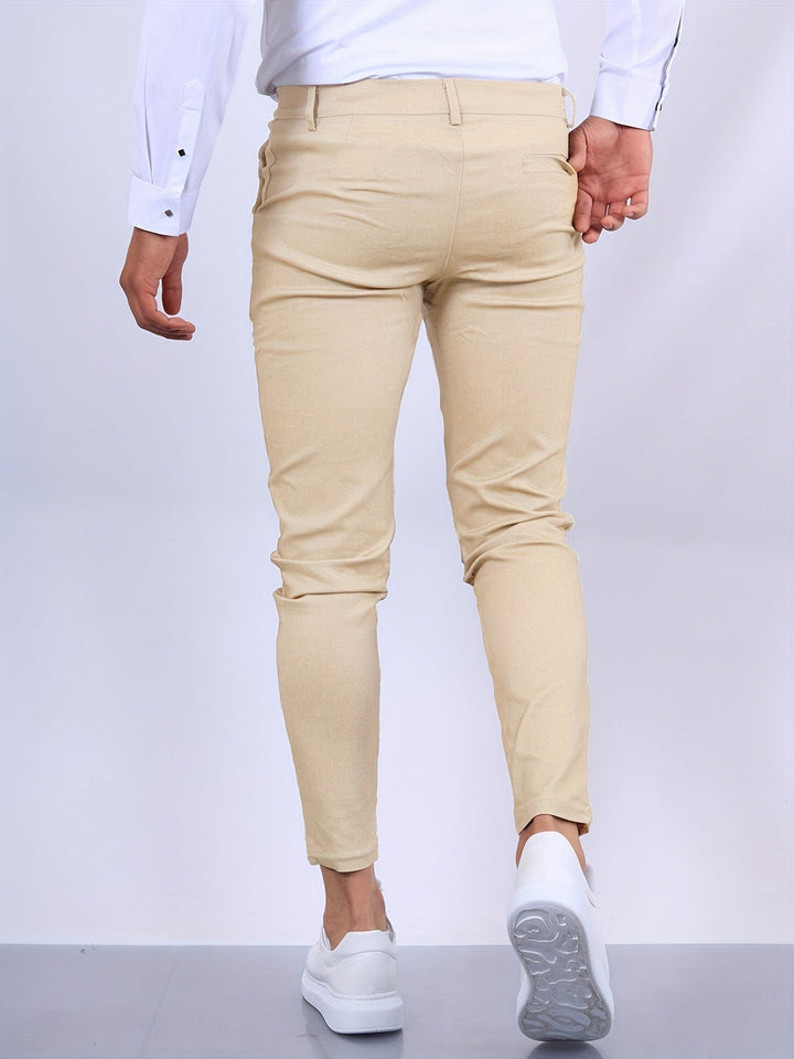 Men's slim fit stretch chino trousers. Versatile casual pants suitable for office, smart casual, and daily wear.