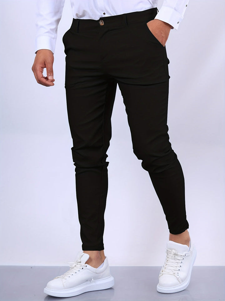 Versatile men's slim fit stretch chino trousers. Great for casual pants, office wear, or smart casual outfits.